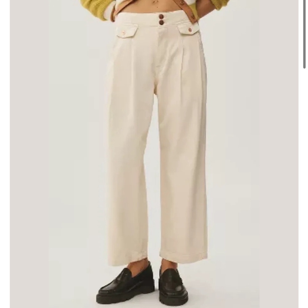 Anthropologie Cream Wide-Leg High-Rise Pants